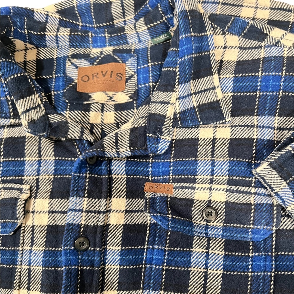 Orvis Plaid shacket jacket blue/beige plaid cotton flannel‎ size xxl outerwear